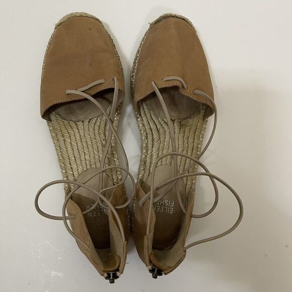 Eileen Fisher Lace suede cognac brown leather espadrille sandals US 9 - Picture 7 of 7